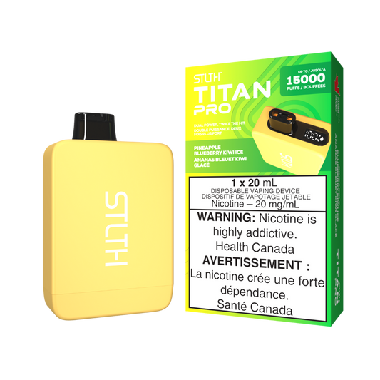 STLTH Titan 15K bouffées Glace Ananas Myrtille Kiwi cigarette électronique jetable rechargeable 20 mg