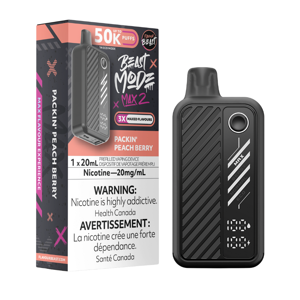 Flavour Beast Mode Max 2 50K bouffées Packin Pêche Baie Vape jetable rechargeable 20Mg