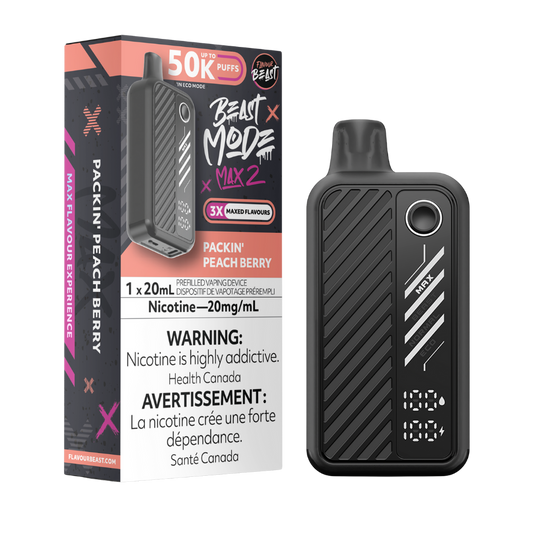 Flavour Beast Mode Max 2 50K bouffées Packin Pêche Baie Vape jetable rechargeable 20Mg