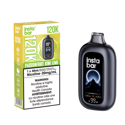Insta Bar 120K - Vape jetable rechargeable Fruit de la passion Kiwi Citron vert 20 mg