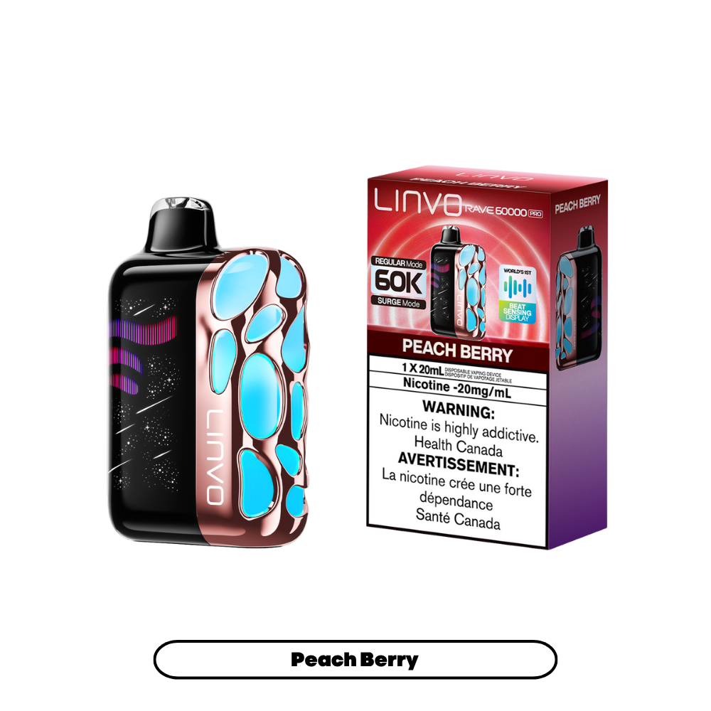 Linvo Rave 60000 bouffées - Vape jetable rechargeable pêche baie 20Mg