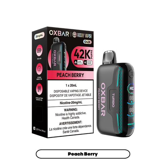 Oxbar Rocky Vapor G42k Peach Berry 42K Puffs Adjustable Nicotine Rechargeable Disposable Vape 20Mg