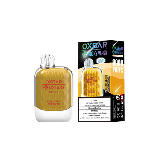 Oxbar Rocky Vapor G 8000 8000 Puffs Peach Blue Raspberry Rechargeable Disposable Vape 20Mg