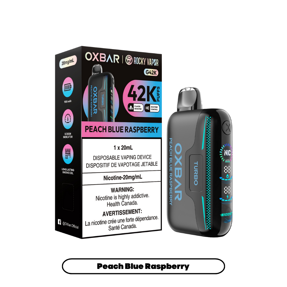 Oxbar Rocky Vapor G42k Peach Blue Raspberry 42K Puffs Adjustable Nicotine Rechargeable Disposable Vape 20Mg