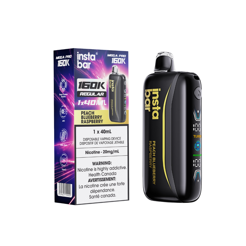 Insta Bar 160K - Peach Blueberry Raspberry Rechargeable Disposable Vape 20Mg