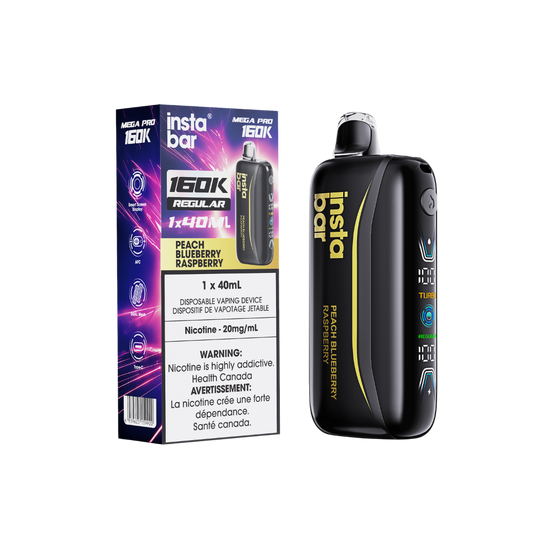 Insta Bar 160K – Vape jetable rechargeable Pêche, Myrtille et Framboise 20 mg