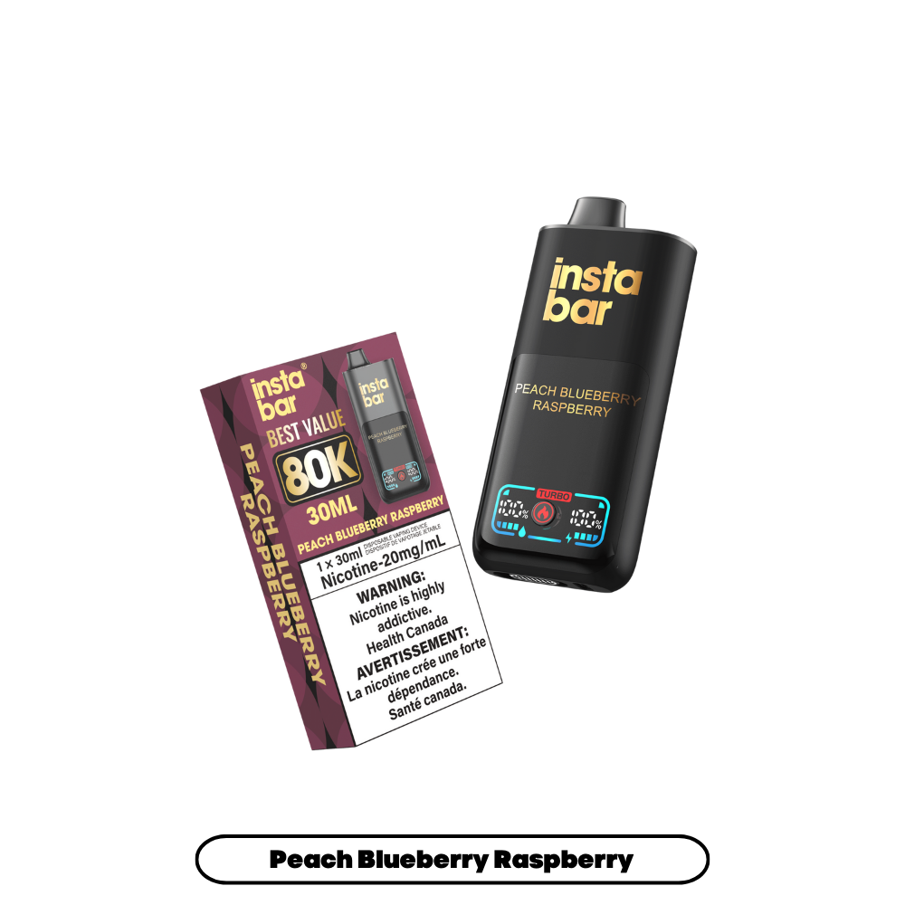 Insta Bar 80K Puffs - Peach Blueberry Raspberry Rechargeable Disposable Vape 20Mg