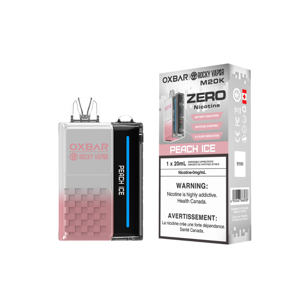 Oxbar Rocky Vapor M20K 20K Puffs Peach Ice Adjustable Wattage Rechargeable Disposable Vape Zero Nicotine