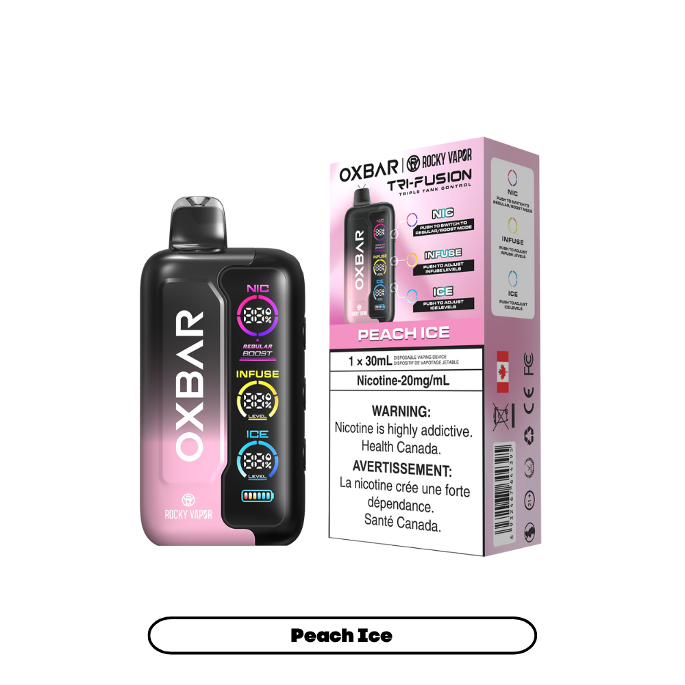 Oxbar Rocky Vapor Tri Fusion - Peach Ice Rechargeable Disposable Vape 20Mg