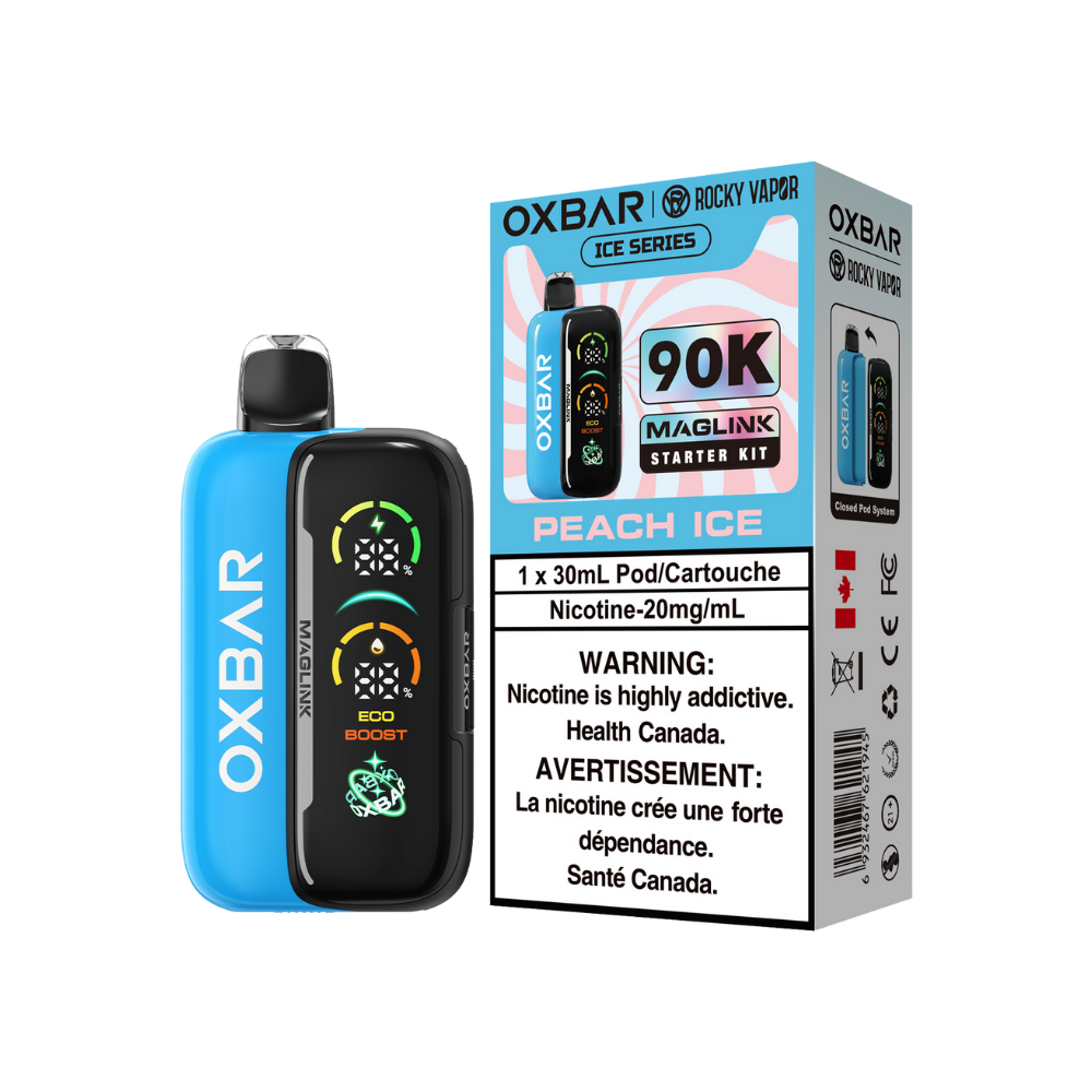 Oxbar Rocky Vapor Maglink Starter Kit 90K Puffs - Peach Ice Rechargeable Disposable/Closed Pod System Vape 20Mg