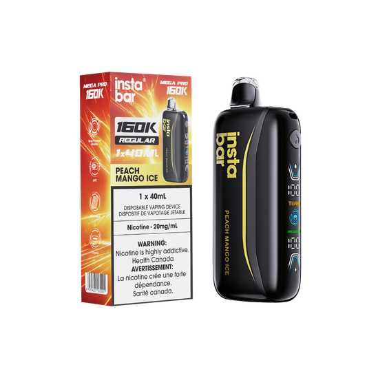 Vape jetable rechargeable Insta Bar 160K – Pêche-Mangue glacée, 20 mg