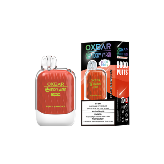 Oxbar Rocky Vapor G 8000 8000 Puffs Pêche Mangue Glace Vape Jetable Rechargeable 20Mg