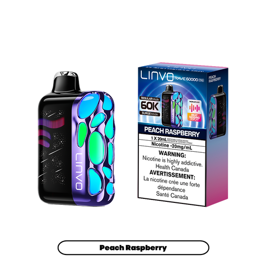 Linvo Rave 60000 Puffs - Peach Raspberry Rechargeable Disposable Vape 20Mg