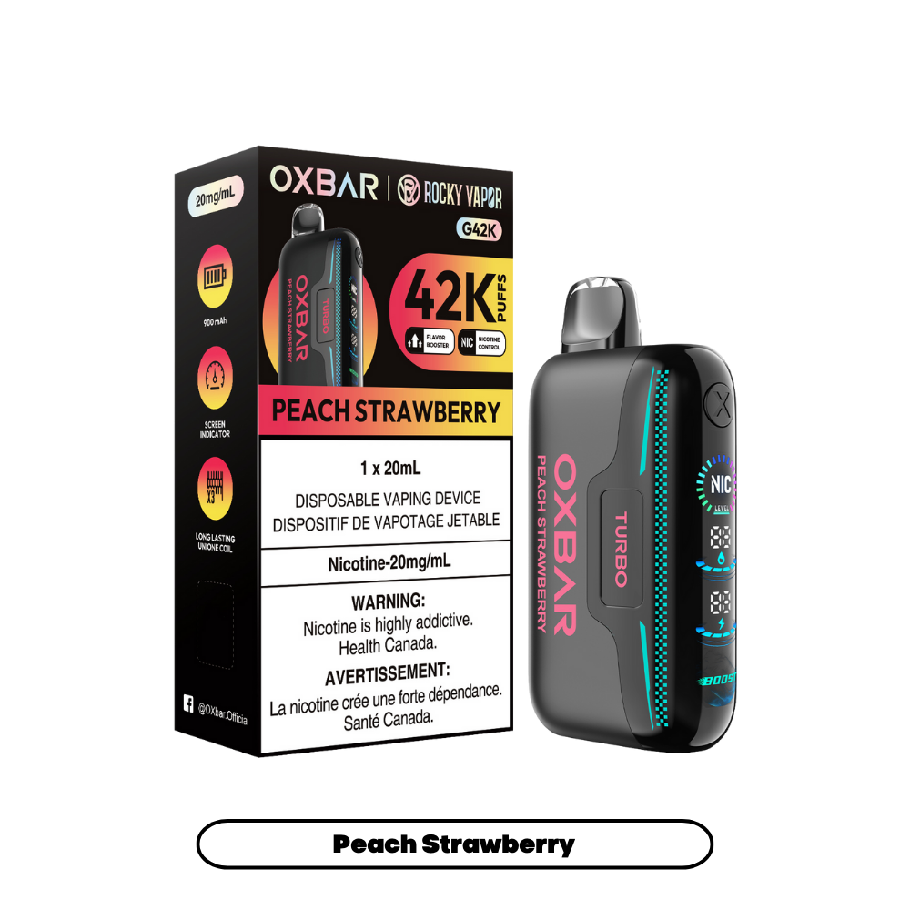 Oxbar Rocky Vapor G42k Peach Strawberry 42K Puffs Adjustable Nicotine Rechargeable Disposable Vape 20Mg