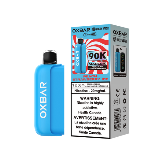 Pods préremplis jetables Oxbar Rocky Vapor Maglink 90K bouffées - pêche-fraise glacée, 20 mg