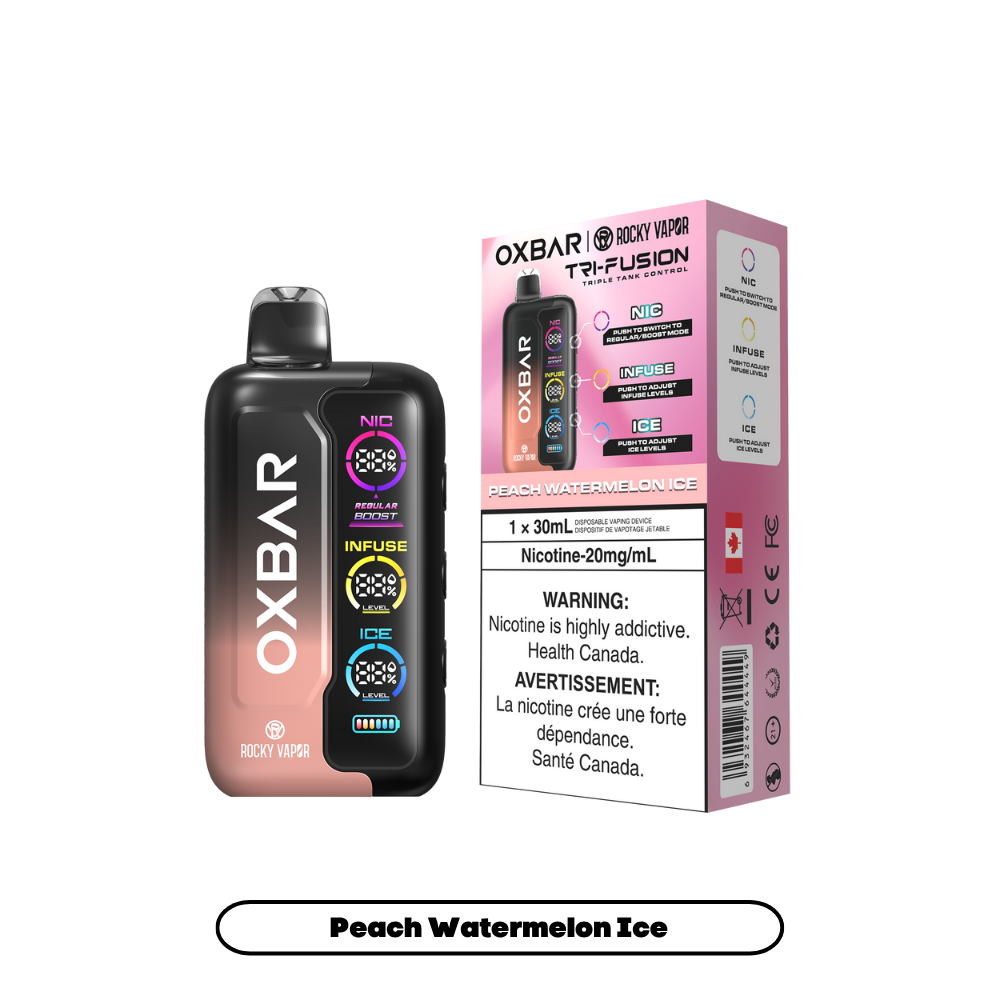 Oxbar Rocky Vapor Tri Fusion 70K Puffs - Peach Watermelon Ice Rechargeable Disposable Vape 20Mg