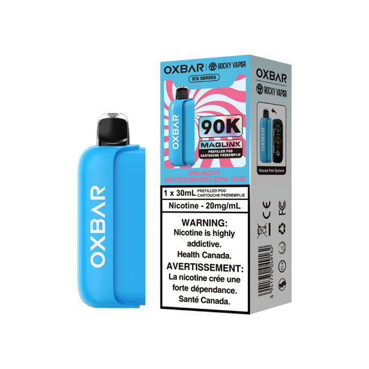 Pods préremplis jetables Oxbar Rocky Vapor Maglink 90K bouffées - pêche pastèque glacée, 20 mg