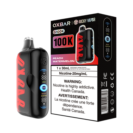 Oxbar Rocky Vapor G100k Peach Watermelon Rechargeable Disposable Vape 20Mg