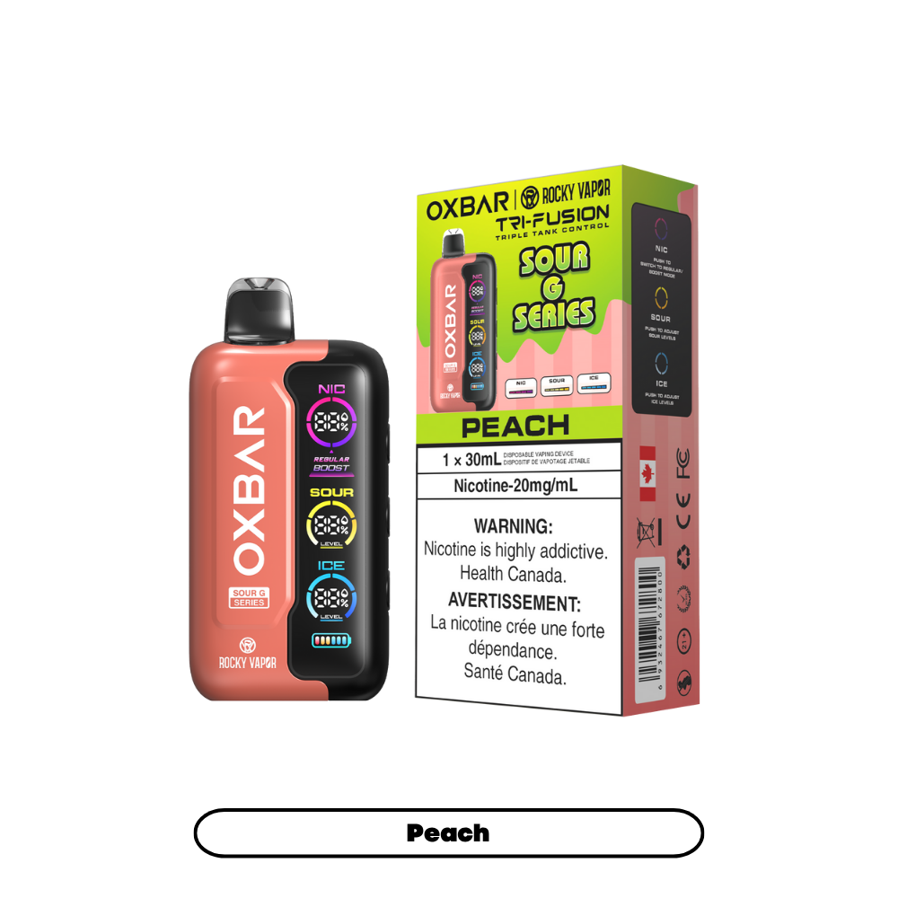 Oxbar Rocky Vapor Tri Fusion 70K bouffées - Vape jetable rechargeable Sour G Peach 20Mg