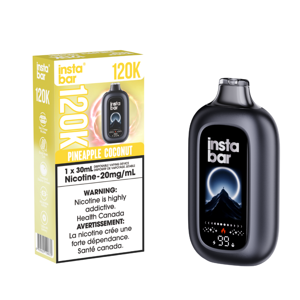 Insta Bar 120K - Vape jetable rechargeable Ananas Noix de Coco 20 mg