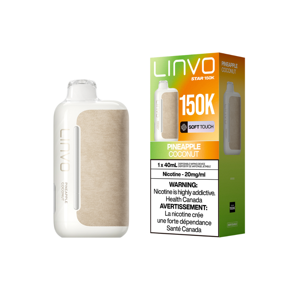 Vape jetable rechargeable Linvo Star 150K bouffées ananas et noix de coco 20 mg