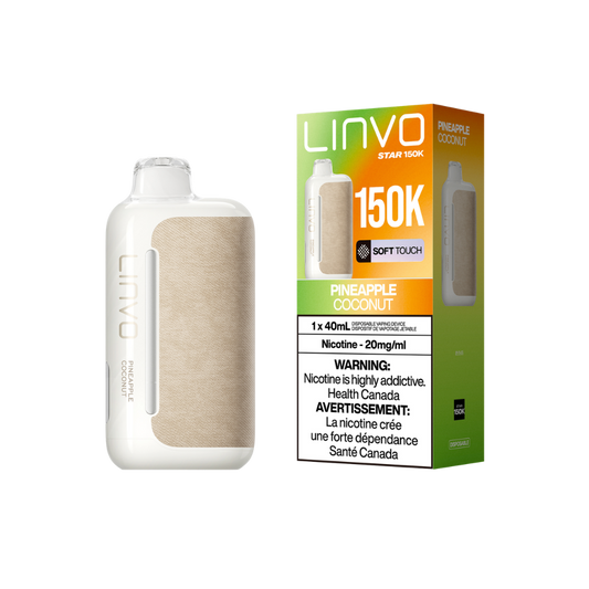 Vape jetable rechargeable Linvo Star 150K bouffées ananas et noix de coco 20 mg