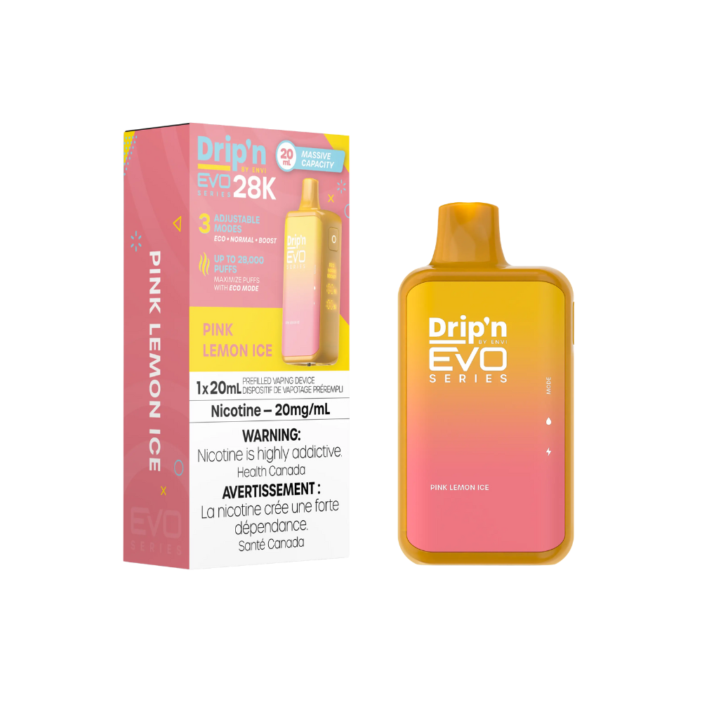 Dripin Evo 28k Puffs Pink Lemon Adjustable Wattage Rechargeable Disposable Vape 20Mg