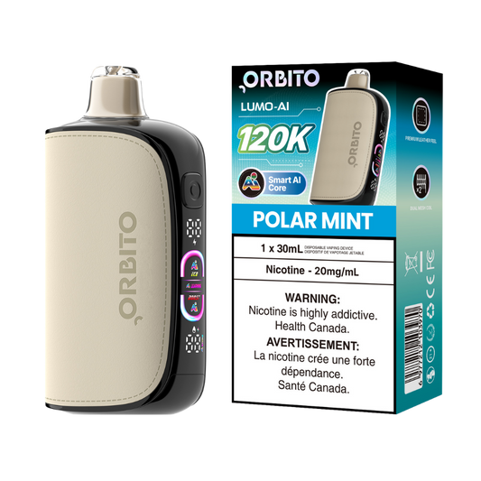 Vape jetable rechargeable Orbito Lumo AI 120k bouffées Polar Mint 20 mg