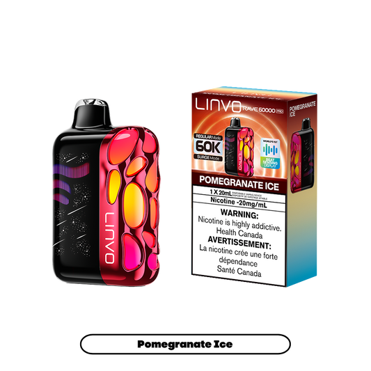 Linvo Rave 60000 Puffs - Pomegranate Ice Rechargeable Disposable Vape 20Mg