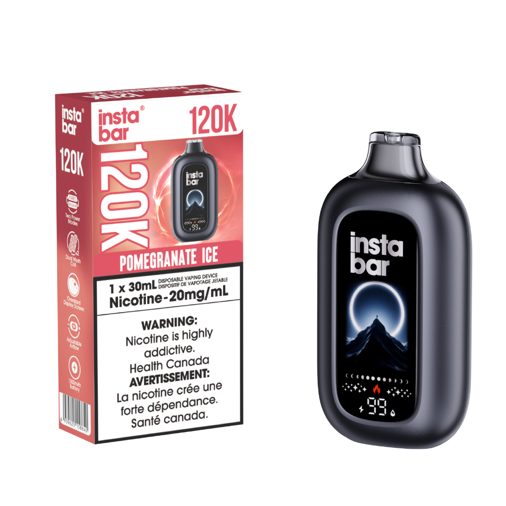 Insta Bar 120K - Vape jetable rechargeable Grenade Glacée 20 mg