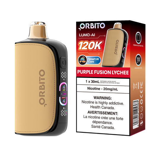 Cigarette électronique jetable rechargeable Orbito Lumo AI 120k bouffées Purple Fusion Lychee 20 mg