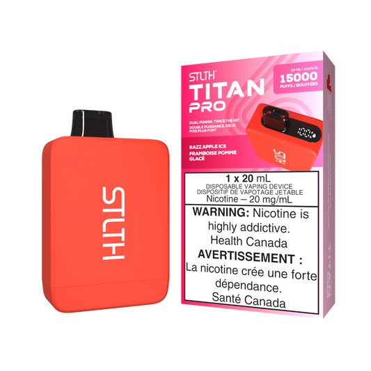 STLTH Titan Pro 15K bouffées Razz Pomme Glacée Vape jetable rechargeable 20Mg