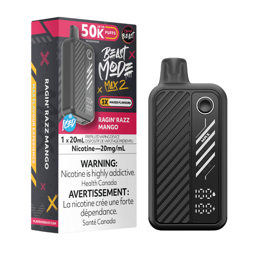 Flavour Beast Mode Max 2 50K bouffées Ragin Razz Mangue Glacée Vape jetable rechargeable 20Mg