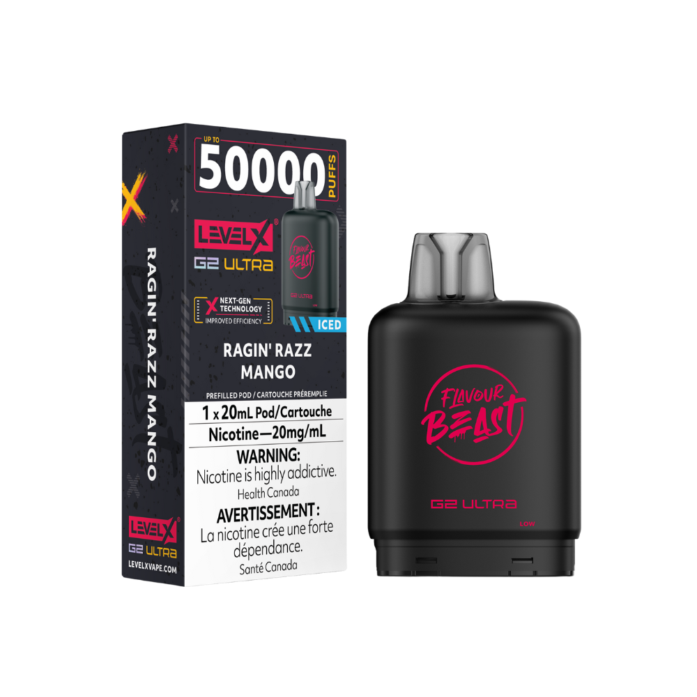Flavour Beast Level X G2 Ultra 50K (Prefilled Pods) -  Ragin' Razz Mango Iced