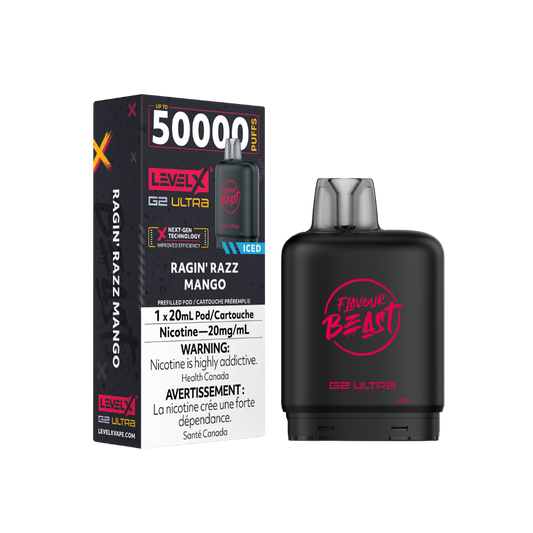 Flavour Beast Level X G2 Ultra 50K (Prefilled Pods) -  Ragin' Razz Mango Iced