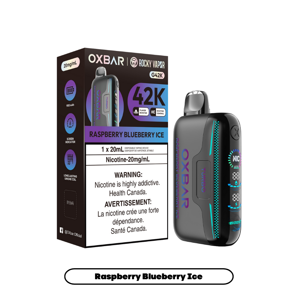 Oxbar Rocky Vapor G42k Raspberry Blueberry Ice 42K Puffs Adjustable Nicotine Rechargeable Disposable Vape 20Mg
