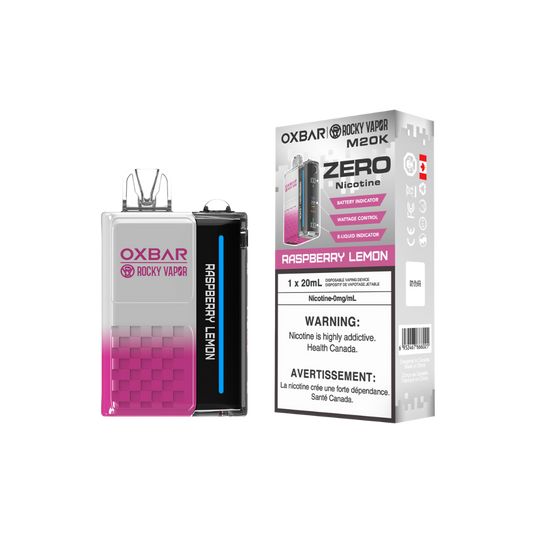 Oxbar Rocky Vapor M20K 20K Puffs Raspberry Lemon Adjustable Wattage Rechargeable Disposable Vape Zero Nicotine