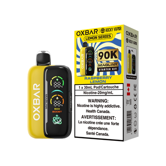 Kit de démarrage Oxbar Rocky Vapor Maglink 90 000 bouffées - Vape jetable rechargeable à système fermé de cartouches myrtille framboise 20 mg