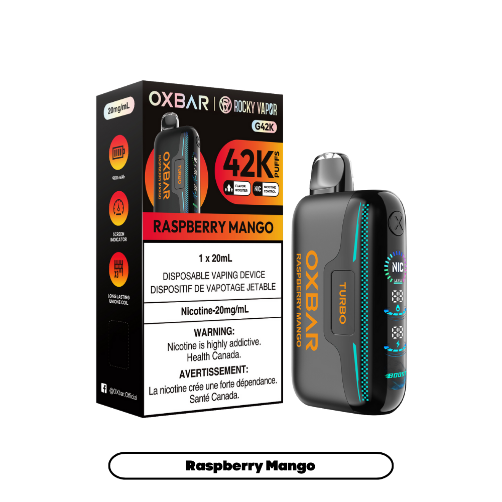 Oxbar Rocky Vapor G42k Raspberry Mango 42K Puffs Adjustable Nicotine Rechargeable Disposable Vape 20Mg