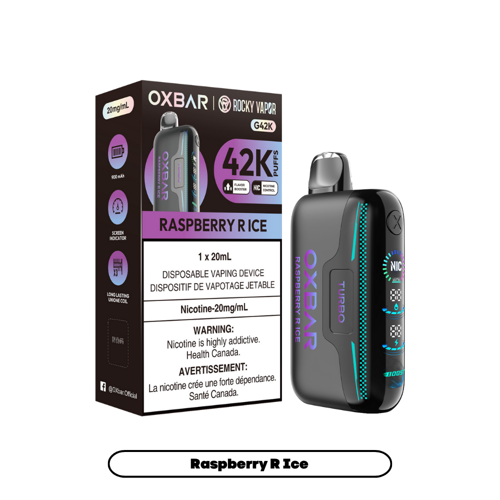 Oxbar Rocky Vapor G42k Framboise R Glace 42K Bouffées Vape jetable rechargeable à nicotine réglable 20mg