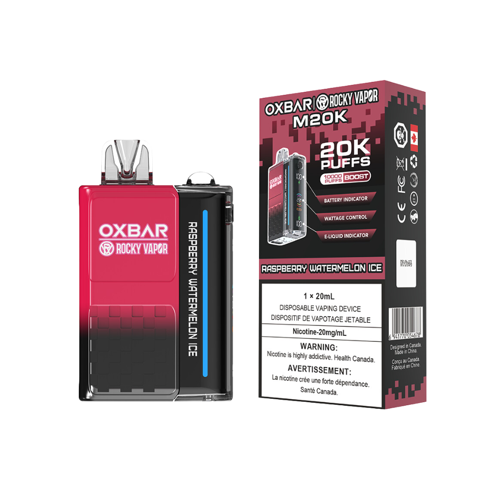 Oxbar Rocky Vapor M20K 20K Puffs Framboise Pastèque Glace Puissance Réglable Rechargeable Vape Jetable 20Mg