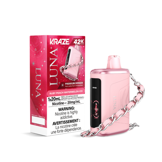 Kraze Luna 42K Puffs Ruby Peach Watermelon Ice Rechargeable Disposable Vape 20Mg