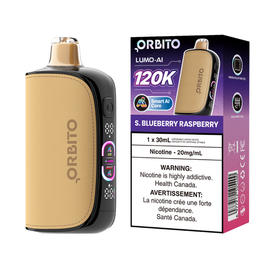 Vape jetable rechargeable Orbito Lumo AI 120k bouffées S. Myrtille Framboise 20Mg