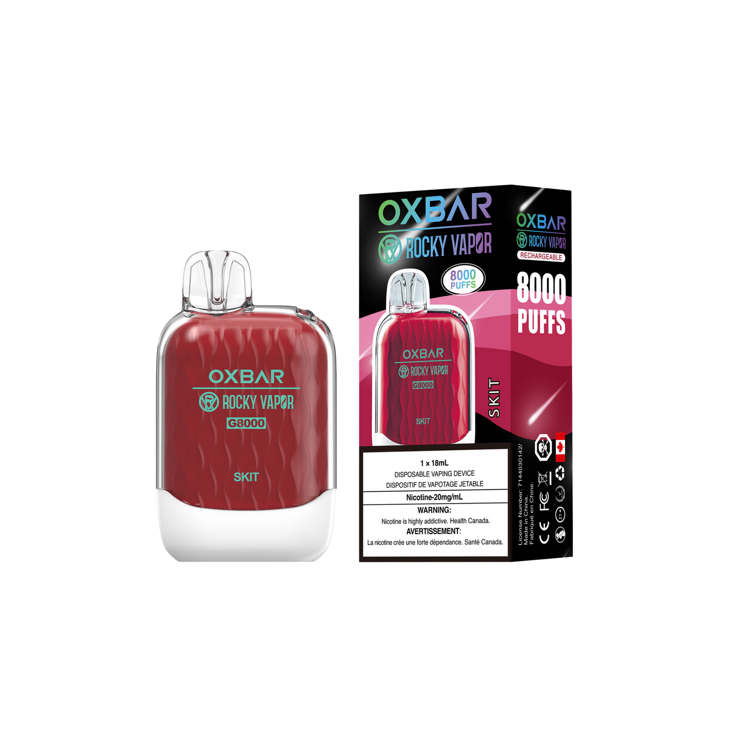 Oxbar Rocky Vapor G 8000 8000 Puffs SKIT Vape jetable rechargeable 20 mg