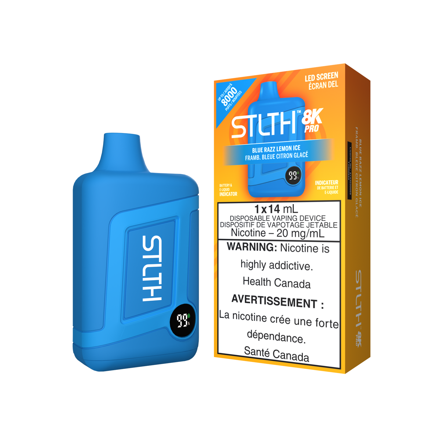 STLTH 8K PRO 8K Puffs Blue Razz Lemon Ice Rechargeable Disposable Vape 20Mg