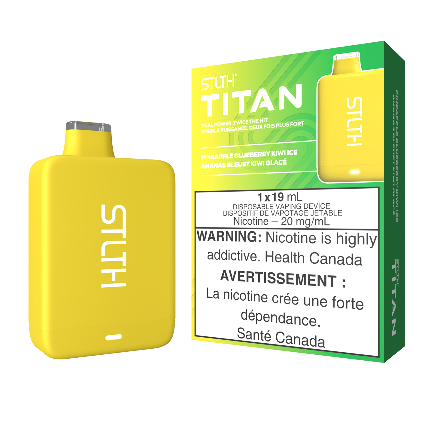 STLTH Titan 10K 10K Puffs Ananas Myrtille Kiwi Ice Vape Jetable Rechargeable 20Mg