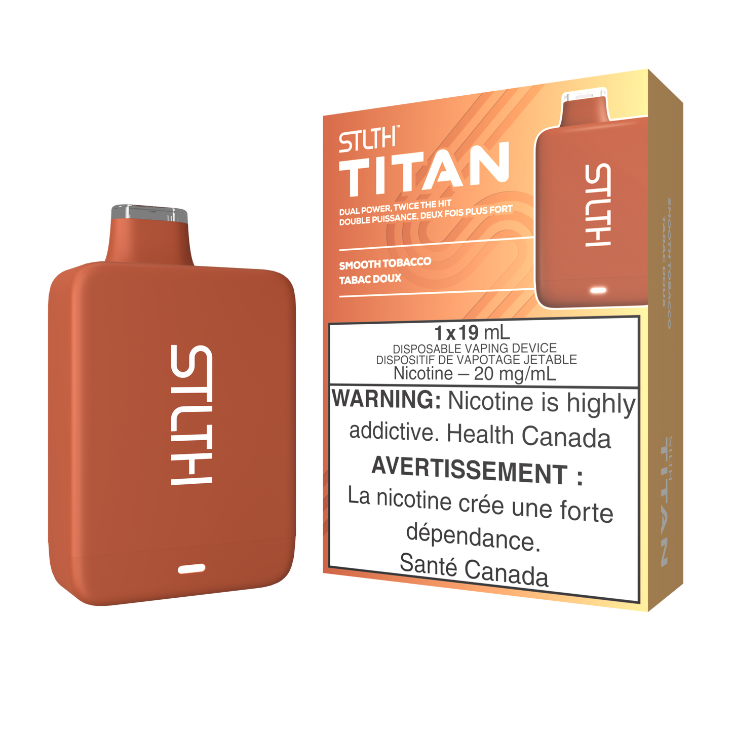 STLTH Titan 10K 10K Puffs Vape jetable rechargeable au tabac lisse 20 mg