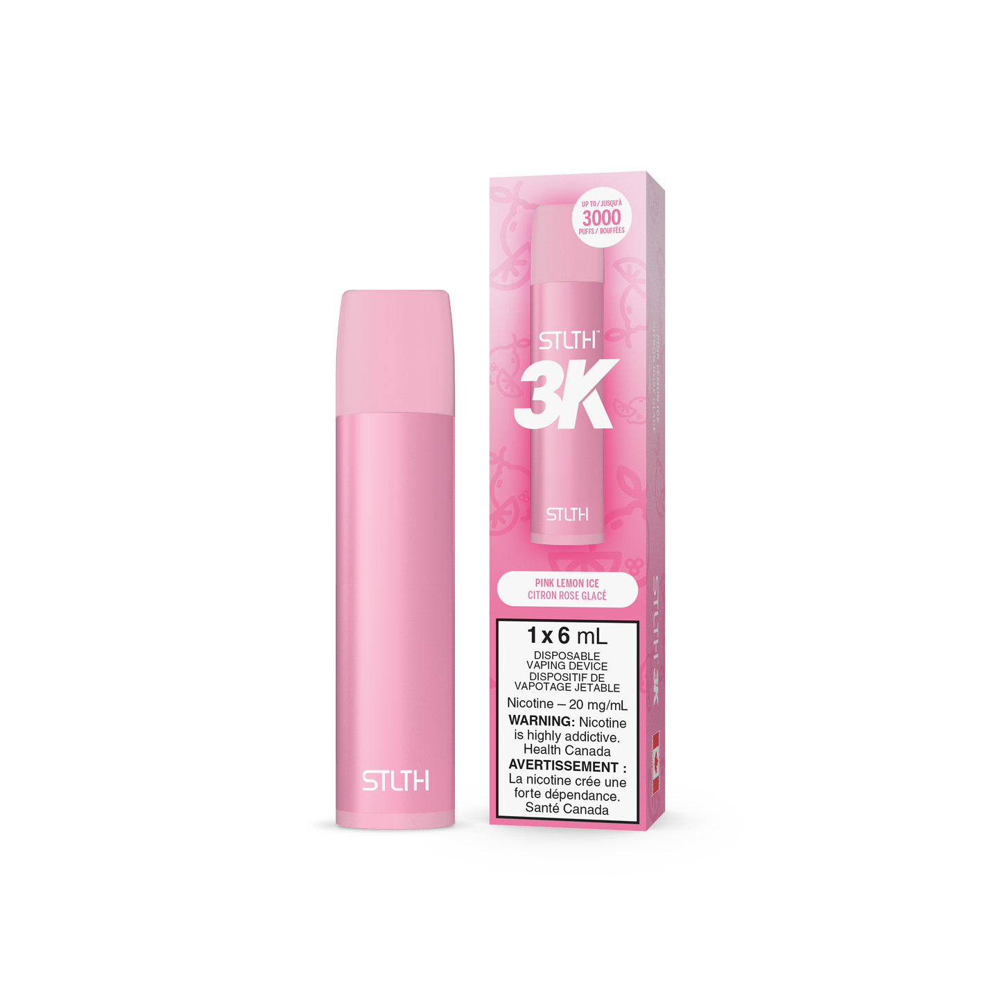STLTH 3K Puffs Pink Lemon Ice Vape jetable rechargeable 20 mg
