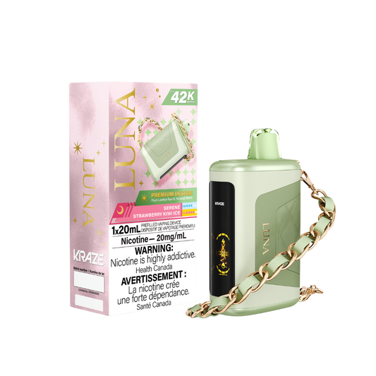 Kraze Luna 42K Puffs Serene Strawberry Kiwi Ice Rechargeable Disposable Vape 20Mg