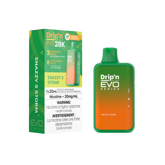Dripin Evo 28k Puffs Snazzy' S Strom Adjustable Wattage Rechargeable Disposable Vape 20Mg